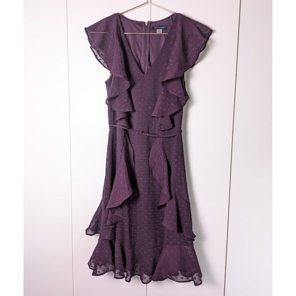 TOMMY HILFIGER Swiss-Dot Ruffle Dress Womens Size 2 Purple